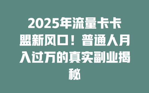 2025年流量卡卡盟新风口！普通人月入过万的真实副业揭秘