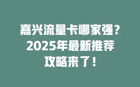 嘉兴流量卡哪家强？2025年最新推荐攻略来了！