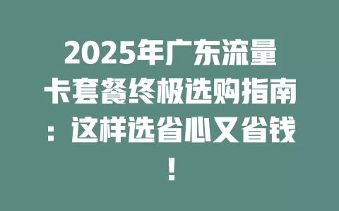 2025年广东流量卡套餐终极选购指南：这样选省心又省钱！