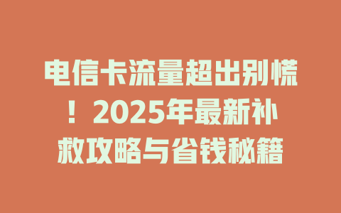 电信卡流量超出别慌！2025年最新补救攻略与省钱秘籍
