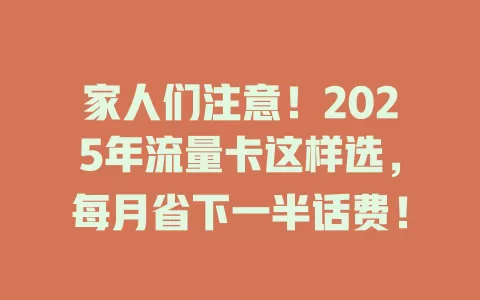 家人们注意！2025年流量卡这样选，每月省下一半话费！