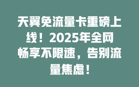 天翼免流量卡重磅上线！2025年全网畅享不限速，告别流量焦虑！