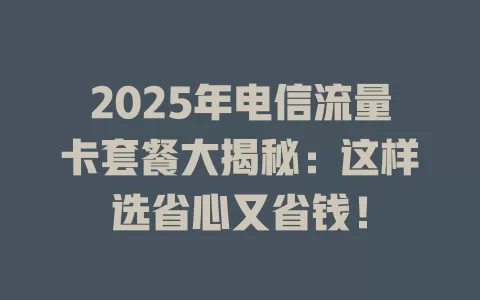2025年电信流量卡套餐大揭秘：这样选省心又省钱！