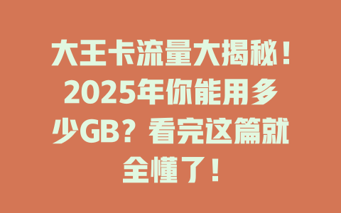 大王卡流量大揭秘！2025年你能用多少GB？看完这篇就全懂了！