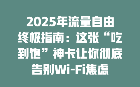 2025年流量自由终极指南：这张“吃到饱”神卡让你彻底告别Wi-Fi焦虑！