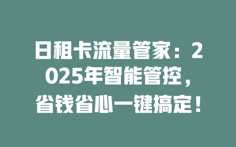 日租卡流量管家：2025年智能管控，省钱省心一键搞定！