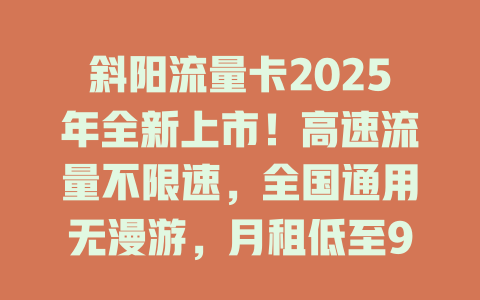 斜阳流量卡2025年全新上市！高速流量不限速，全国通用无漫游，月租低至9元！