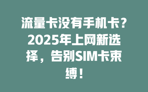 流量卡没有手机卡？2025年上网新选择，告别SIM卡束缚！