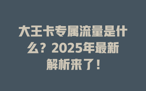 大王卡专属流量是什么？2025年最新解析来了！