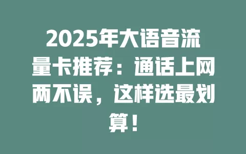 2025年大语音流量卡推荐：通话上网两不误，这样选最划算！