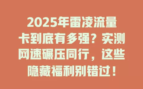 2025年雷凌流量卡到底有多强？实测网速碾压同行，这些隐藏福利别错过！