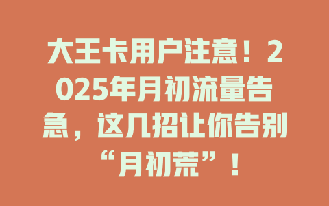 大王卡用户注意！2025年月初流量告急，这几招让你告别“月初荒”！