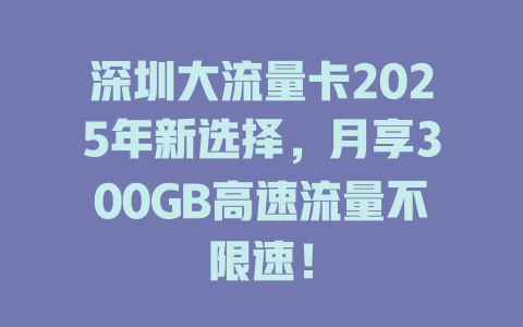 深圳大流量卡2025年新选择，月享300GB高速流量不限速！