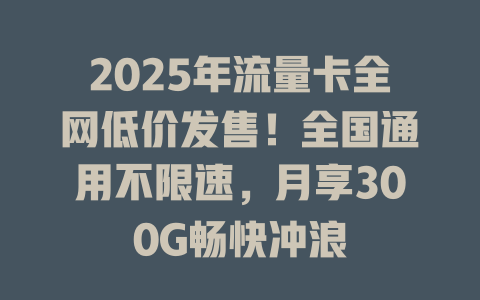 2025年流量卡全网低价发售！全国通用不限速，月享300G畅快冲浪