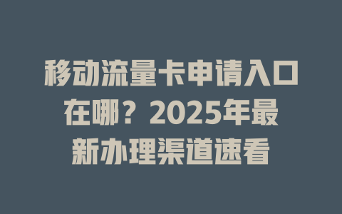 移动流量卡申请入口在哪？2025年最新办理渠道速看