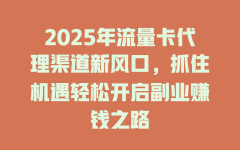 2025年流量卡代理渠道新风口，抓住机遇轻松开启副业赚钱之路