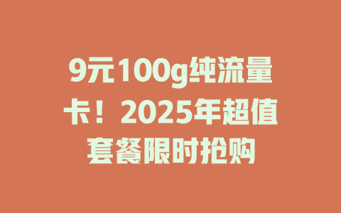 9元100g纯流量卡！2025年超值套餐限时抢购
