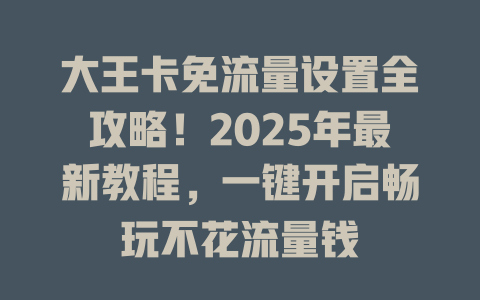 大王卡免流量设置全攻略！2025年最新教程，一键开启畅玩不花流量钱