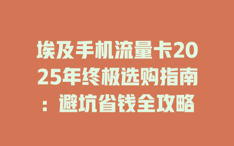 埃及手机流量卡2025年终极选购指南：避坑省钱全攻略