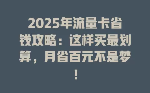 2025年流量卡省钱攻略：这样买最划算，月省百元不是梦！