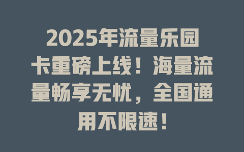 2025年流量乐园卡重磅上线！海量流量畅享无忧，全国通用不限速！