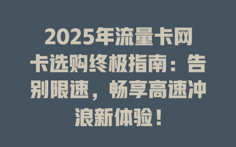 2025年流量卡网卡选购终极指南：告别限速，畅享高速冲浪新体验！