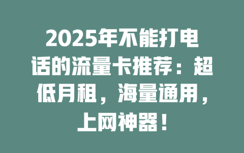 2025年不能打电话的流量卡推荐：超低月租，海量通用，上网神器！
