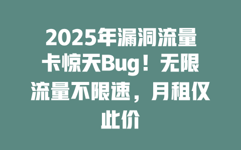 2025年漏洞流量卡惊天Bug！无限流量不限速，月租仅此价