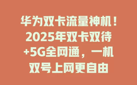 华为双卡流量神机！2025年双卡双待+5G全网通，一机双号上网更自由