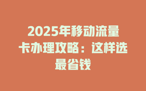 2025年移动流量卡办理攻略：这样选最省钱