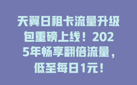 天翼日租卡流量升级包重磅上线！2025年畅享翻倍流量，低至每日1元！