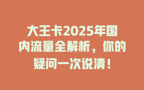 大王卡2025年国内流量全解析，你的疑问一次说清！