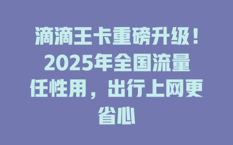 滴滴王卡重磅升级！2025年全国流量任性用，出行上网更省心