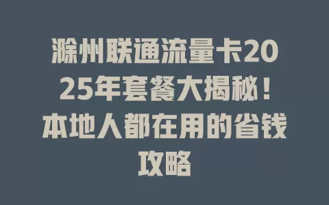 滁州联通流量卡2025年套餐大揭秘！本地人都在用的省钱攻略