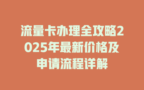 流量卡办理全攻略2025年最新价格及申请流程详解