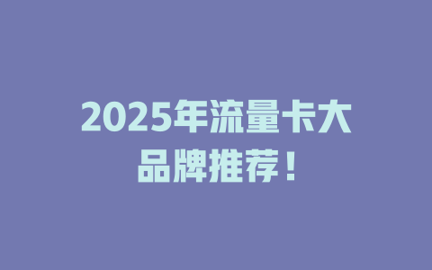 2025年流量卡大品牌推荐！