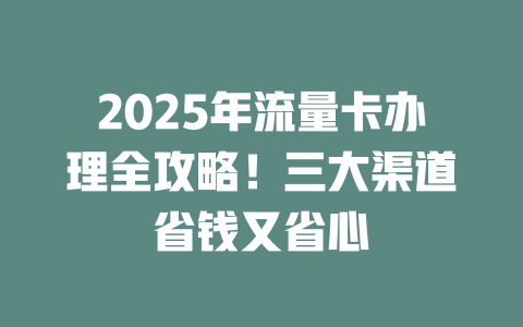 2025年流量卡办理全攻略！三大渠道省钱又省心
