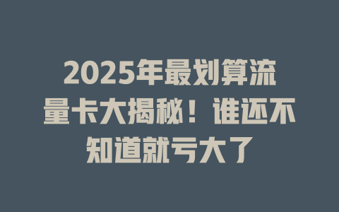 2025年最划算流量卡大揭秘！谁还不知道就亏大了