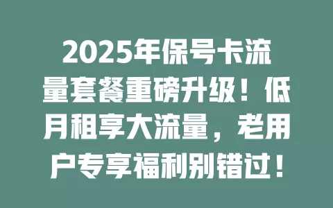2025年保号卡流量套餐重磅升级！低月租享大流量，老用户专享福利别错过！