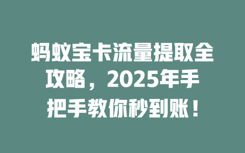 蚂蚁宝卡流量提取全攻略，2025年手把手教你秒到账！