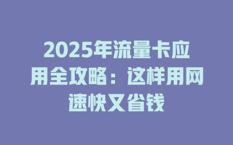 2025年流量卡应用全攻略：这样用网速快又省钱