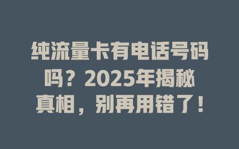 纯流量卡有电话号码吗？2025年揭秘真相，别再用错了！