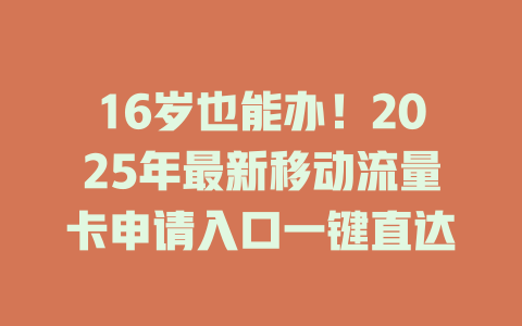 16岁也能办！2025年最新移动流量卡申请入口一键直达