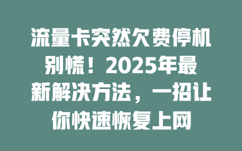 流量卡突然欠费停机别慌！2025年最新解决方法，一招让你快速恢复上网