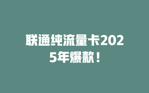 联通纯流量卡2025年爆款！