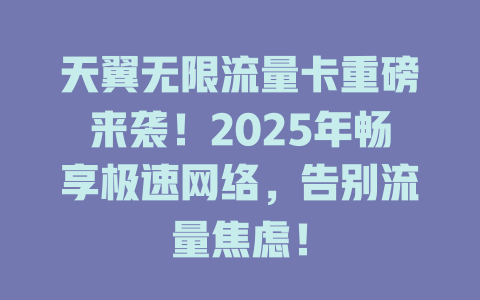 天翼无限流量卡重磅来袭！2025年畅享极速网络，告别流量焦虑！