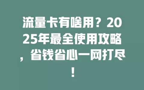 流量卡有啥用？2025年最全使用攻略，省钱省心一网打尽！