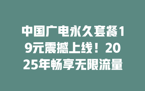 中国广电永久套餐19元震撼上线！2025年畅享无限流量