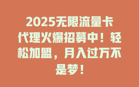 2025无限流量卡代理火爆招募中！轻松加盟，月入过万不是梦！