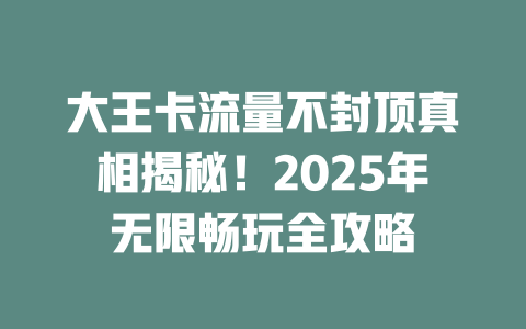 大王卡流量不封顶真相揭秘！2025年无限畅玩全攻略